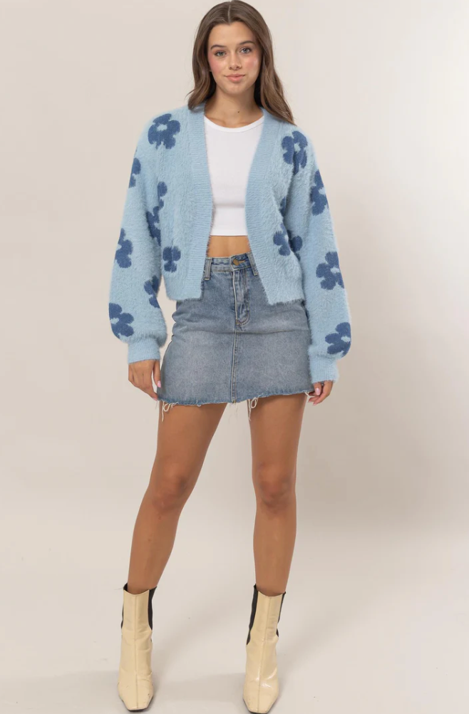 Blue floral cardigan best sale